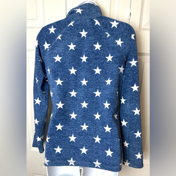 New EDDIE Bauer Star Pattern Fleece Jacket Pullover Coat Red White Blue Soft - Picture 8 of 12